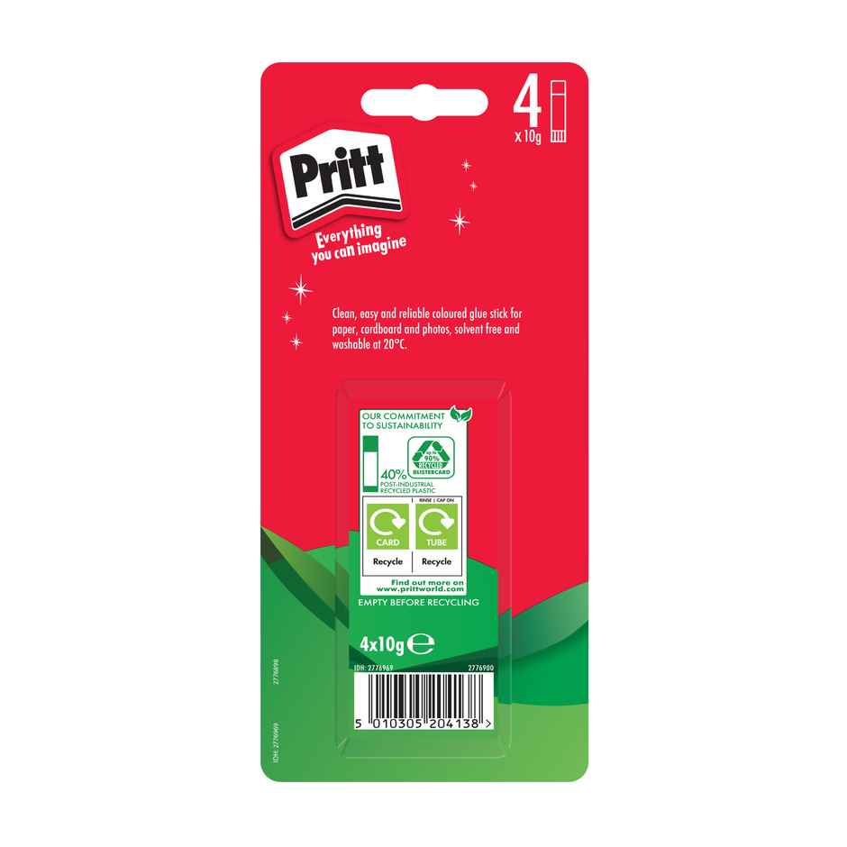 Pritt Glue Stick | Safe&Child-Friendly | Ideal For School &Oiffice | Multi-Color - Pack Of 4