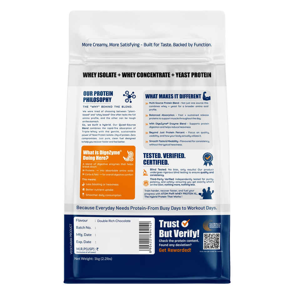 AS-IT-IS ATOM PWR Whey XL with Fermented Yeast Protein and DigeZyme | Double Rich Chocolate