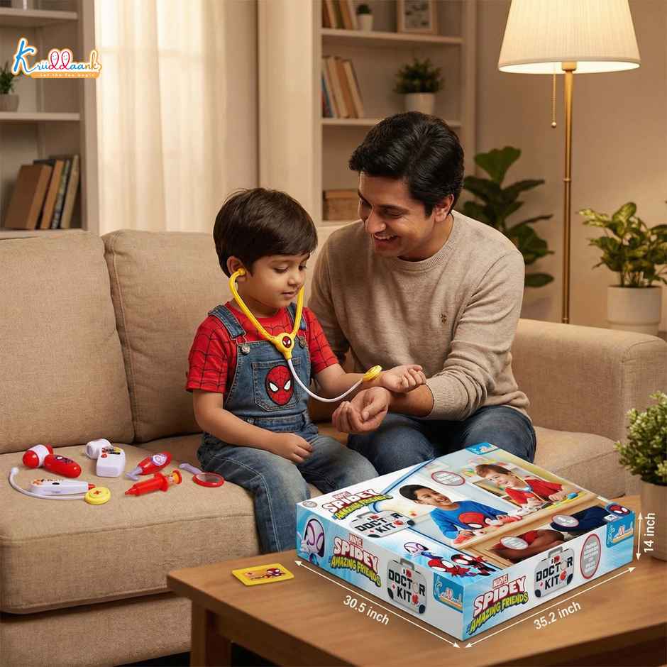 Kriiddaank Spiderman Medical Kit with Stethoscope, Syringe & Accessories (8 Pcs) Non Electric