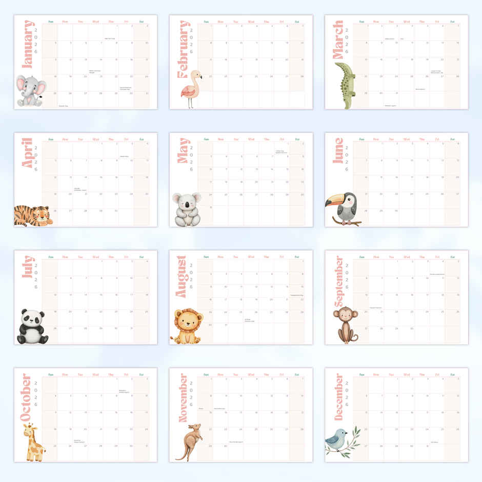 Desk Calendar 2026 Animal Kingdom with Sticker