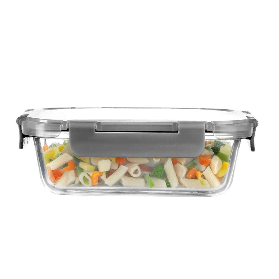 Cutting EDGE 1520ml Borosilicate Glass Lunch Box | Detachable Lock Lid | Microwave Safe | Grey