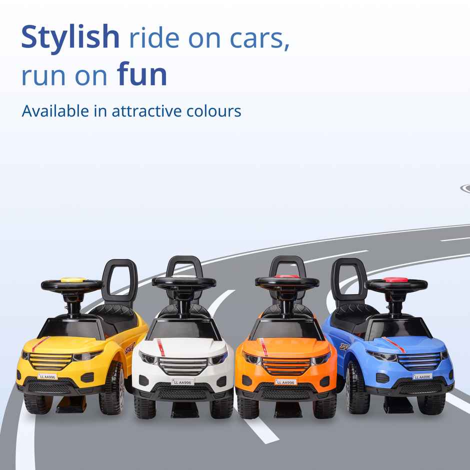 LuvLap Starlight Ride On Car with Music Horn Push Handle Backrest Guard Blue for Kids 1-3 Years