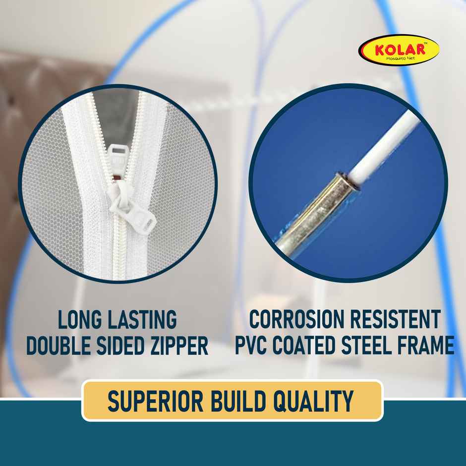 Kolar Foldable Mosquito Net For Single Bed | WHite & Blue - 6.5 x 4 ft