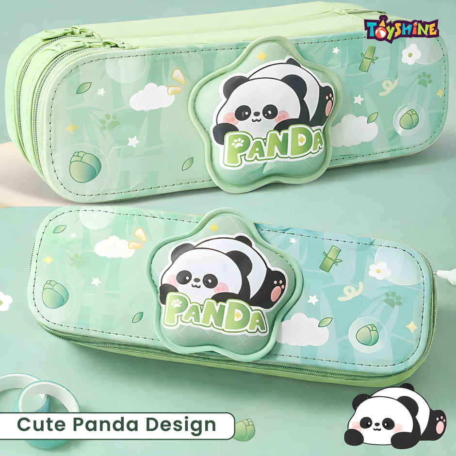 Toyshine EVA Panda Pencil Pouch 2 Compartment Soft Handheld Case | Green