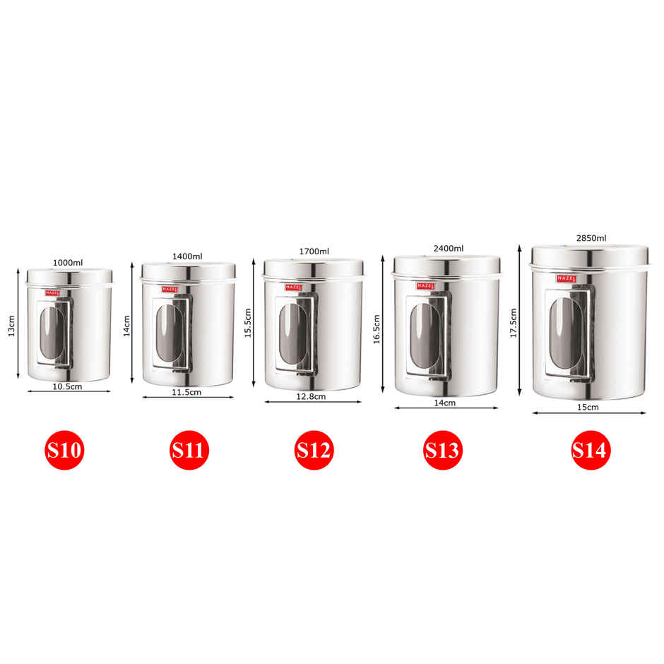 Hazel Stainless Steel Transparent Containers Set, 5 Pcs | Airtight Kitchen Storage