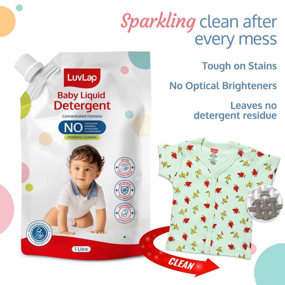 LuvLap Baby Laundry Detergent Refill pack- 1000ml, Safe for baby skin, Enriched in Aloe Vera