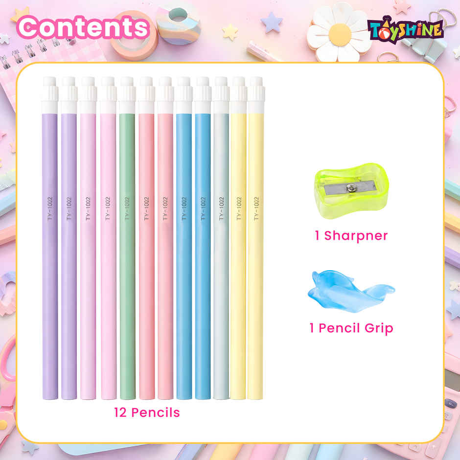Toyshine Triangular HB Pencil with Eraser Sharpener Pencil Cap
