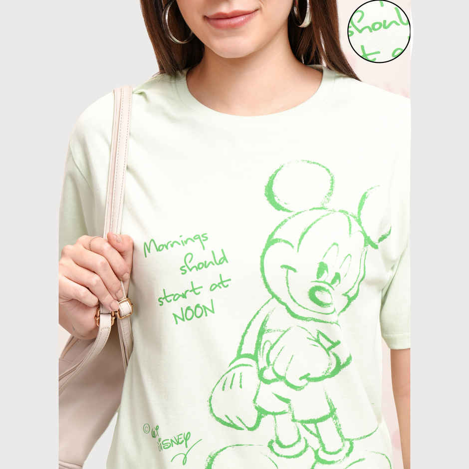 Tokyo Talkies Women's Disney Mickey Mouse Printed Sleepwear Co-Ord Set | Green - L