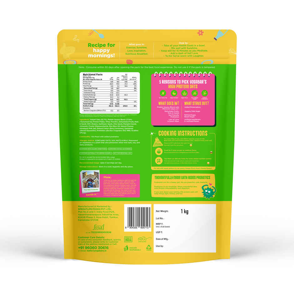 Yoga Bar 26% High Protein Oats Kesar Pista, No Added Sugar, High Fibre, Added Probiotics