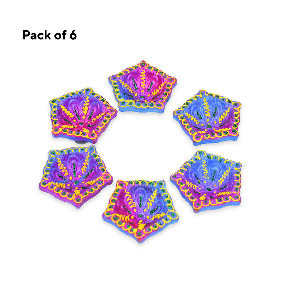 Designer Clay Diya | Pack Of 6 | Multicolour | Pan Aromas