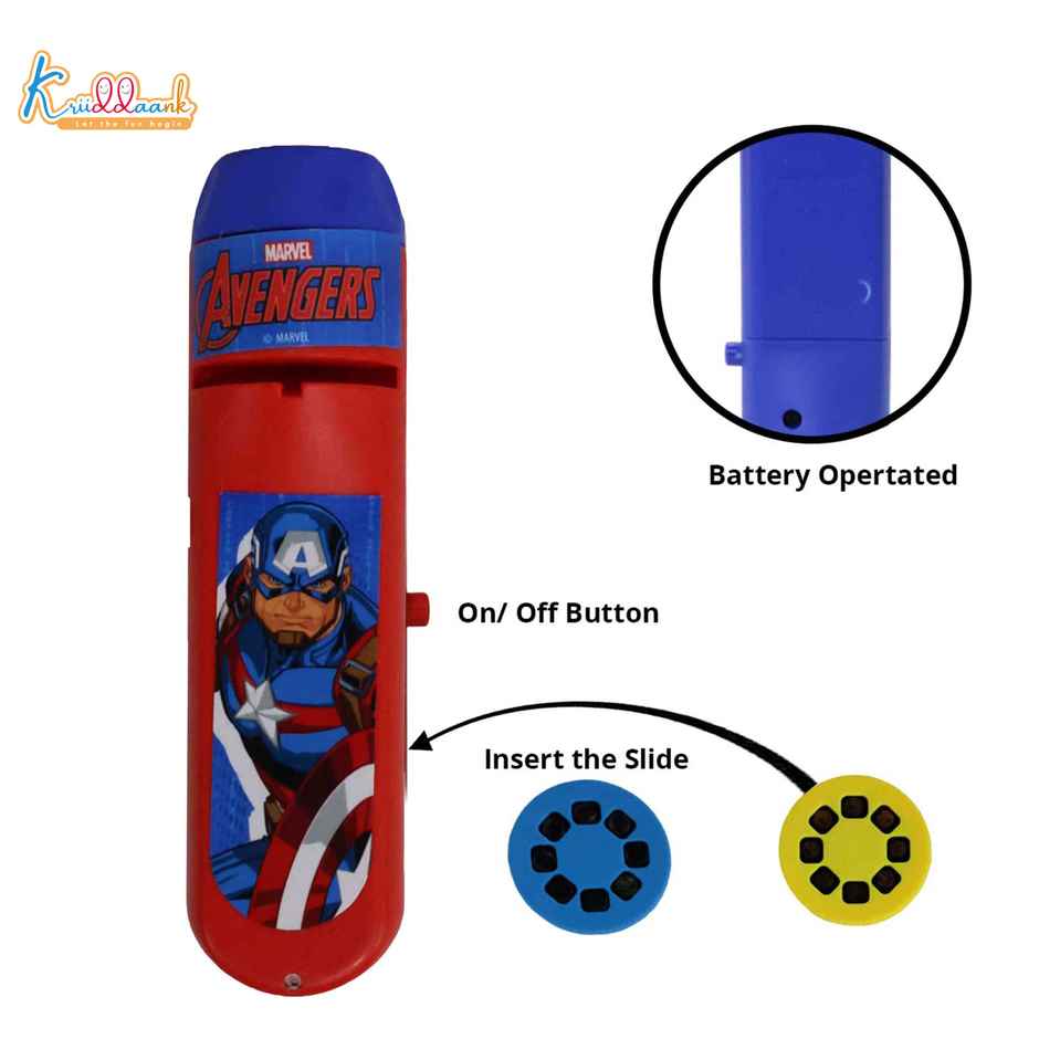 Kriiddaank Marvel Avenger Projector Torch Handheld Light Battery Operated, Flashlight with 6 Slide