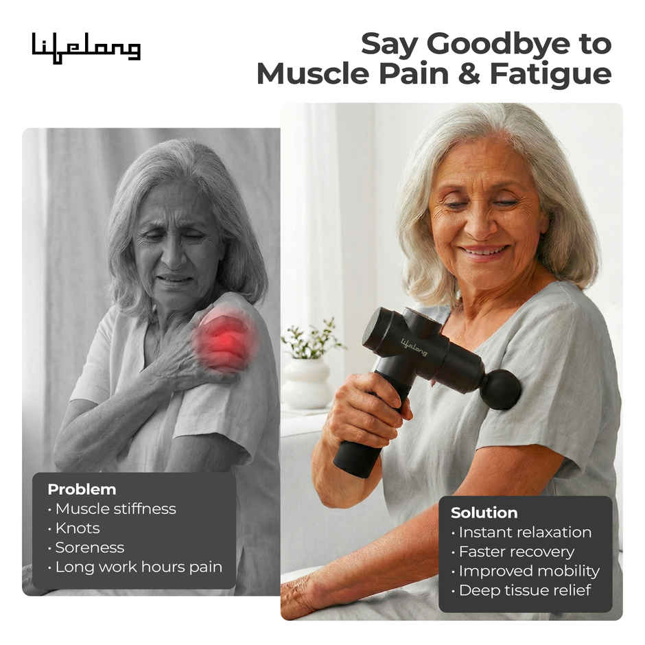 Lifelong Percussion Massage Gun | Full Body Pain Relief | Rechargeable | 6 Heads | Portable