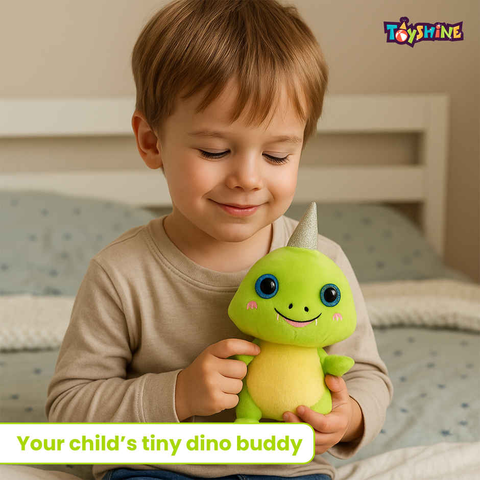 Spanker Dino Soft Toy | Cute Plush Dinosaur for Kids Decor | Green - 21 cm