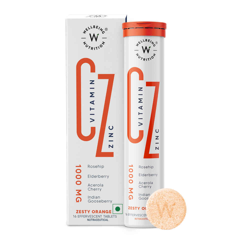 Wellbeing Nutrition Vitamin C + Zinc Natural and Organic Immunity Booster (16 Effervescent)