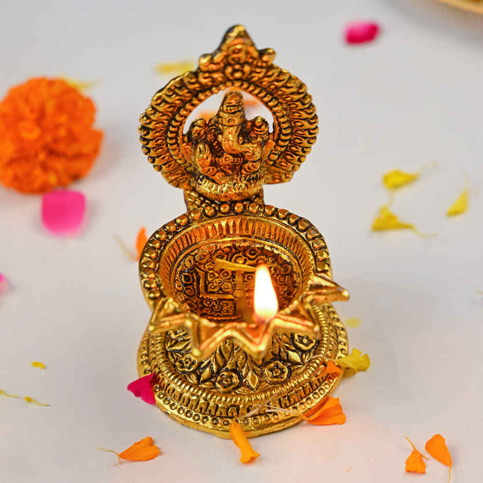HINDCRAFT Ganesha Brass Diya | Diwali Oil Lamp for Pooja, Home Decor & Festive Gifts