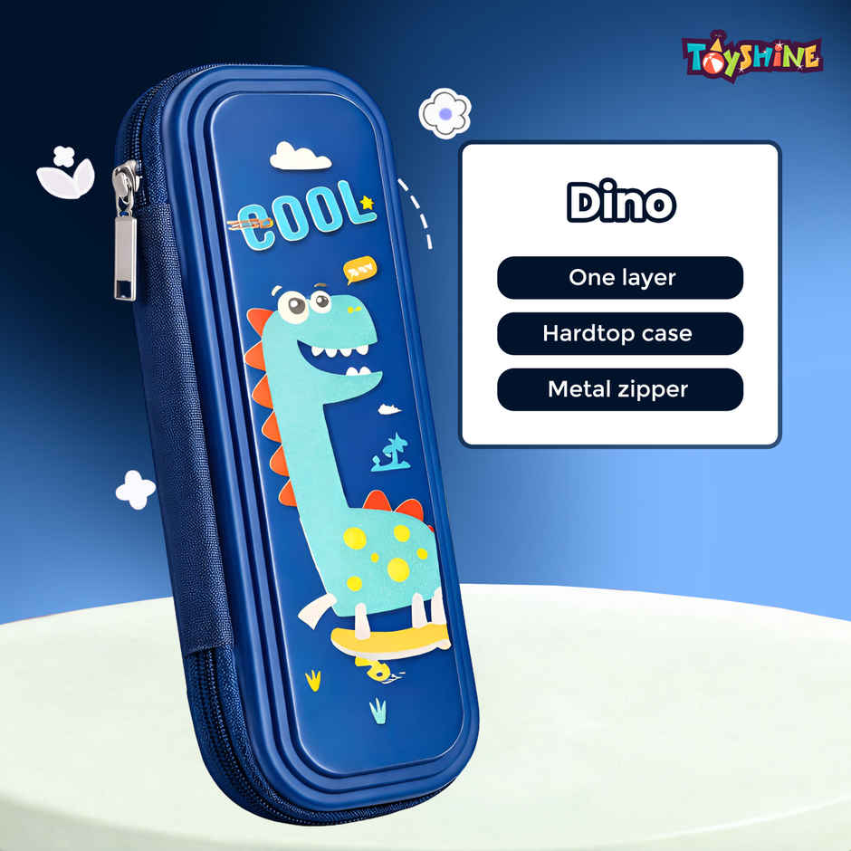 Toyshine Cool Dino EVA Hardtop Pencil Pouch Double Compartment | Blue