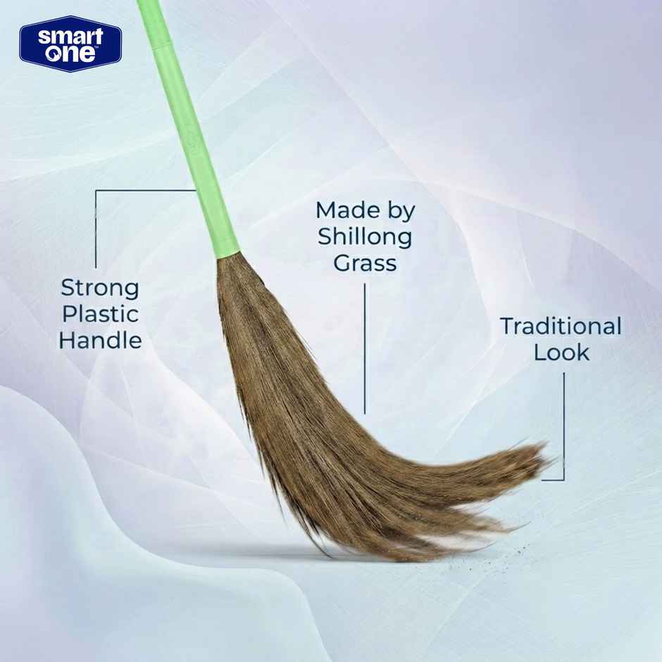 Smart One-Green-Grass Broom, Shillong Grass, 42 Inch Length, 368 g