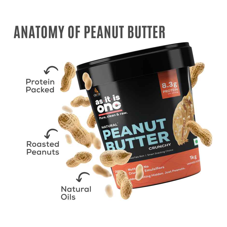 AS-IT-IS One Peanut Butter Crunchy - High Protein 1kg | Unflavoured (Crunchy)