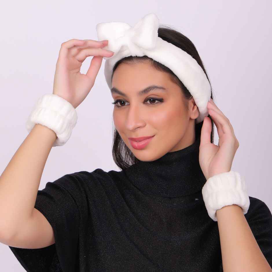 Matkooz Makeup Headband & Wrist Band Combo (White)