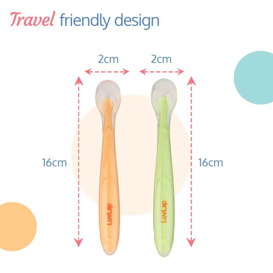 LuvLap Baby Feeding Spoon Set Of 2 | Bpa Free With Food Grade Silicone Tip | 4 Months+ | 16 Cm