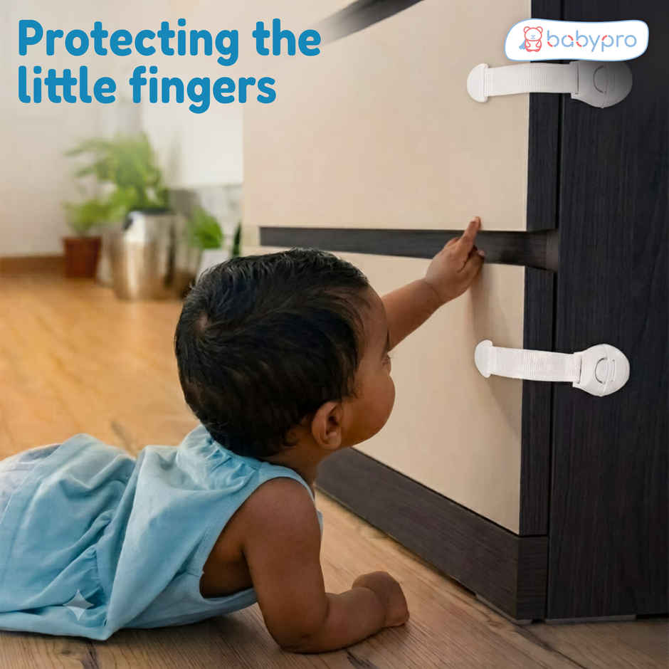 BabyPro Safety Latch for Furniture Cabinets, Drawers | White
