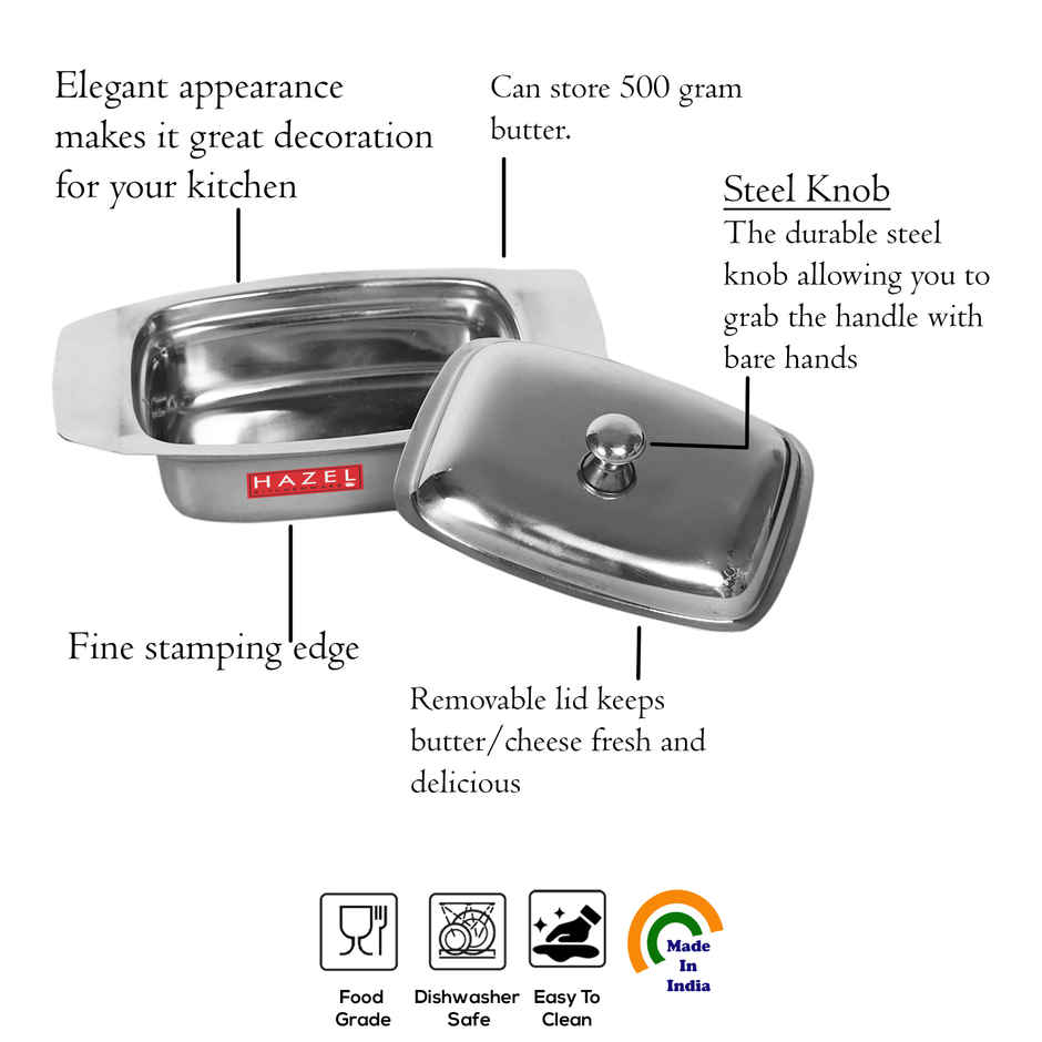 Hazel Stainless Steel Butter Box | Butter Dish With Lid For Storage