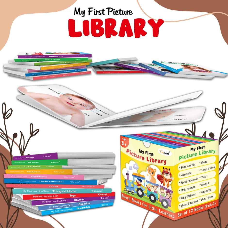 My First Picture Library Box of 12 | Pre-school Books-gift for Kids in Yellow -learning Board Books