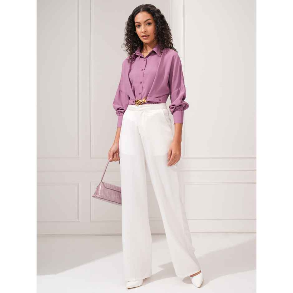 Tokyo Talkies Women's Button Down Front Pocket Detailed Shirt | Purple - L