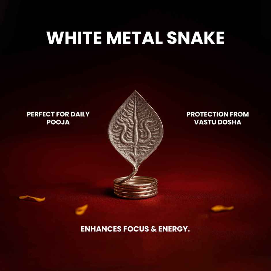 White Metal Snake Idol for Puja & Home Temple | 1.5 Inch | Svasti