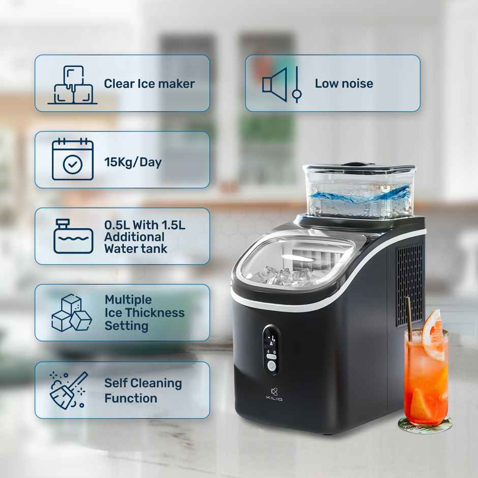 Kilig S01M Countertop Instant Clear Ice Maker Machine 16Pcs/12-20mins | 2 L Tank | 15Kg/Day | Black