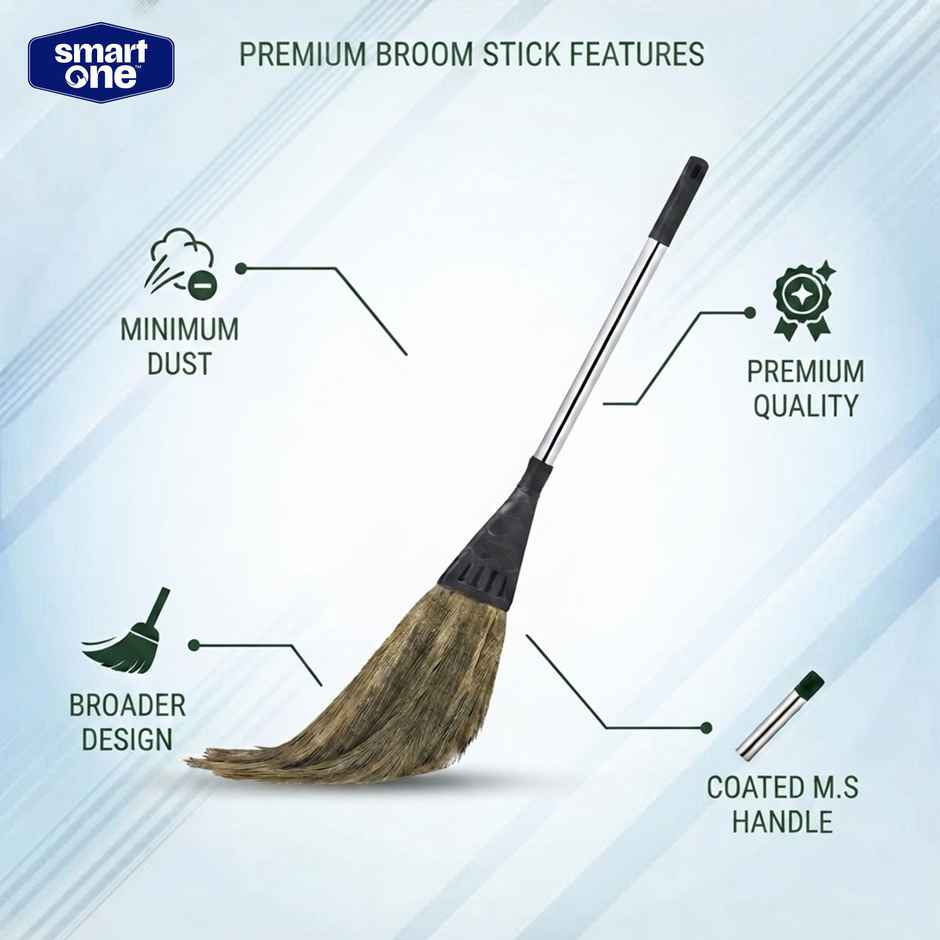 Smart One-Black- Five Fingers Handle Grass Broom, Silchar Grass, 49 Inch length, 450 gm