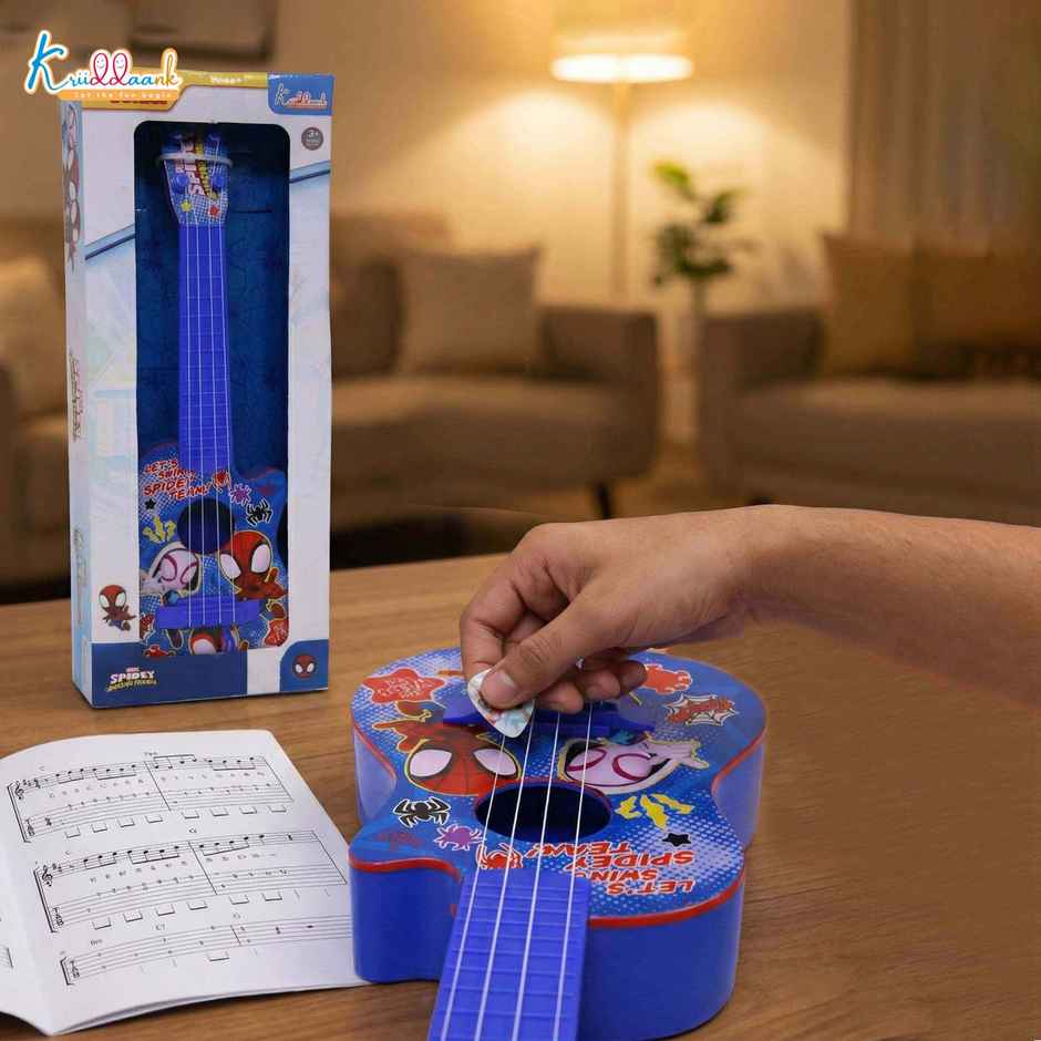 Kriiddaank Spiderman Superhero Guitar for Kids, 4 Strings, 19 Inch (48 cm)