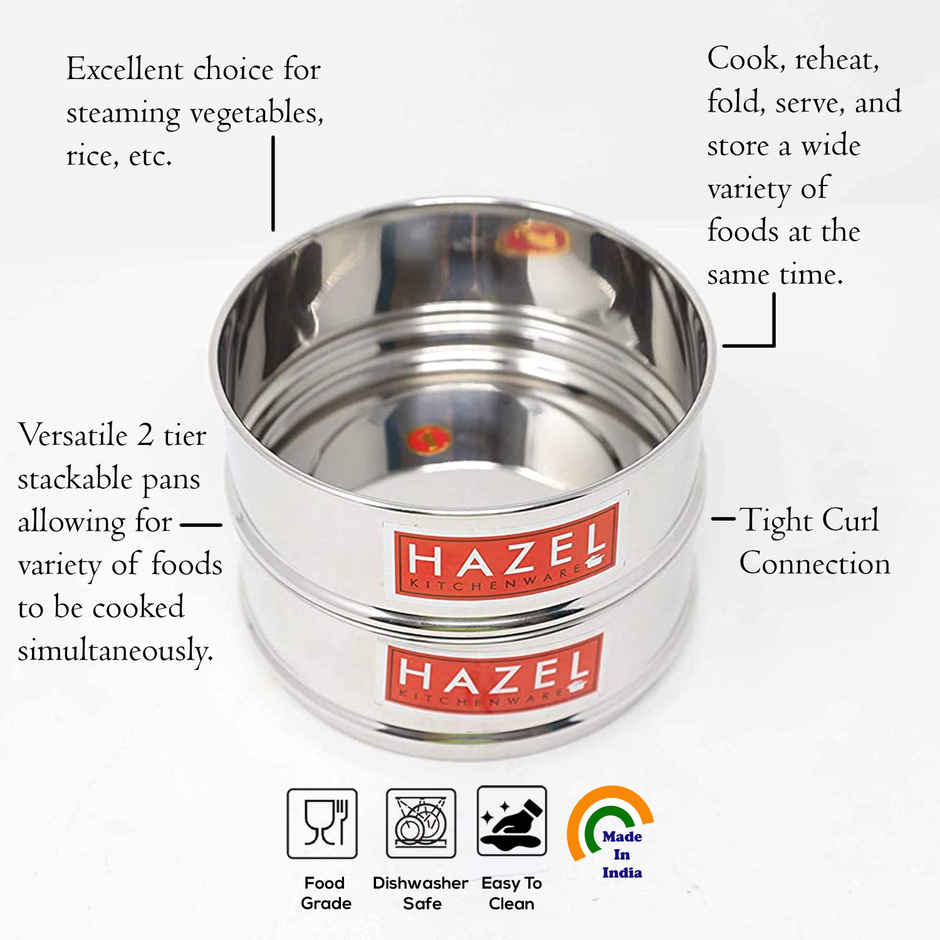 Hazel Stainless Steel Stackable Separator | 13 Cm Cooker Dabba Fits In 3 Litre Cooker, Set Of 2