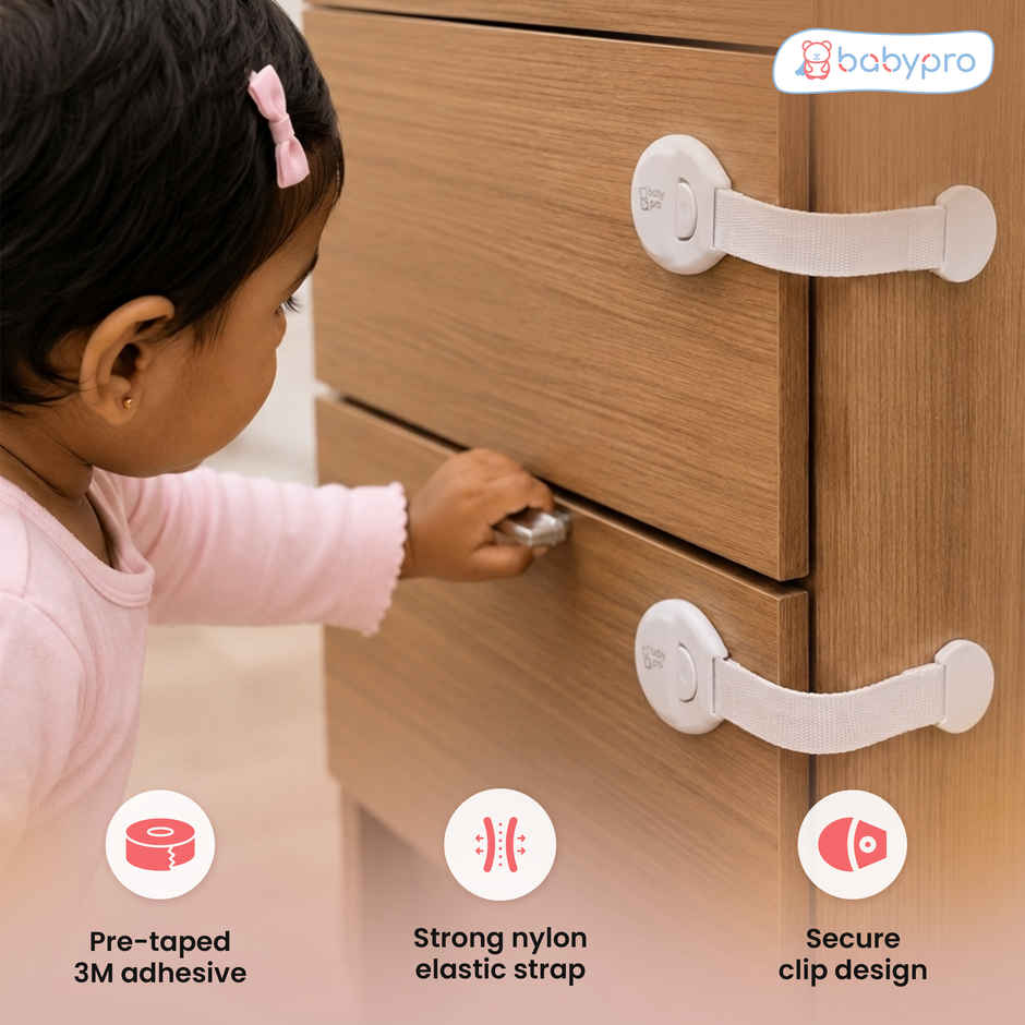 BabyPro Safety Latch for Furniture Cabinets, Drawers | White