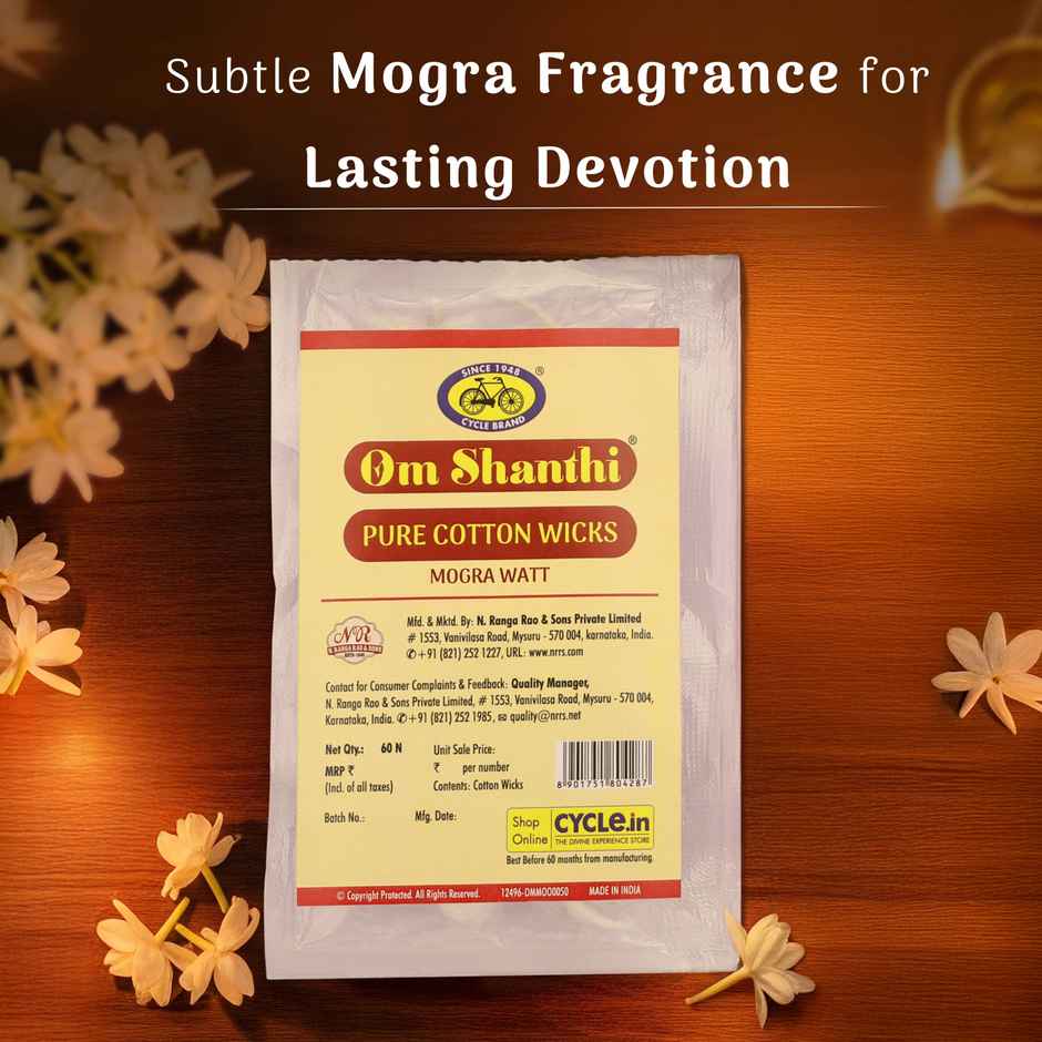 Pure Om Shanthi Cotton Wicks Mogra Watt | 60N | Cycle Combo
