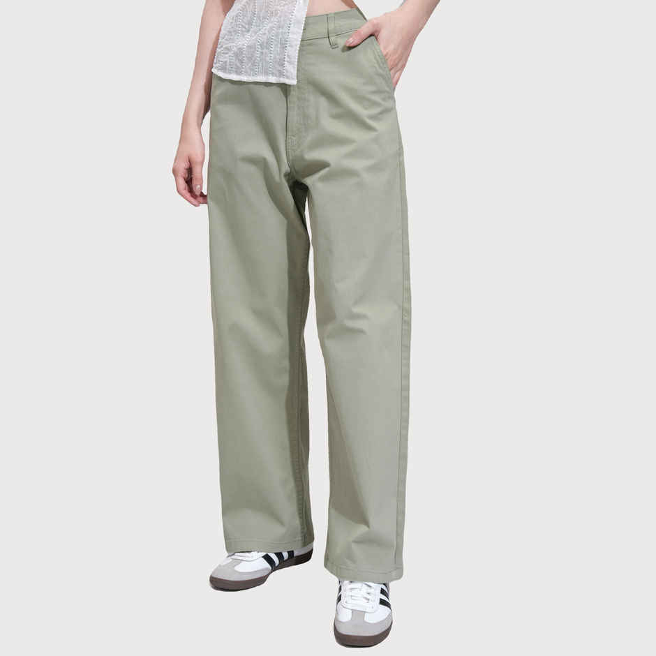 Tokyo Talkies Women's High Waist Wide Leg Trouser | Green - L
