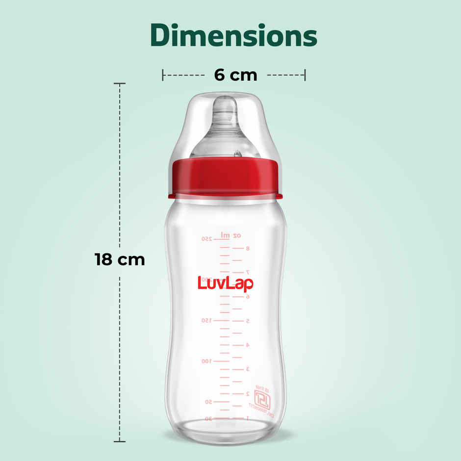 LuvLap Natura Flo Wide Neck Glass Feeding Bottle | Newborn Infants and Toddlers BPA Free | 250 ml