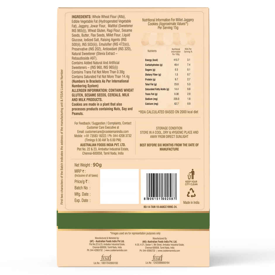 CookieMan Premium Millet Jaggery Ragi Atta Cookies Biscuits