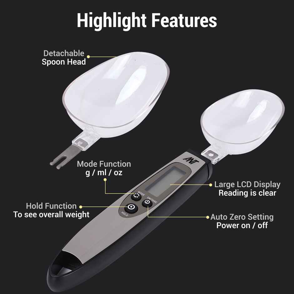 Ant AEKSS10 Digital Food Measuring Scoop Scale - Electronic Kitchen Measuring Spoon Scale | Grey