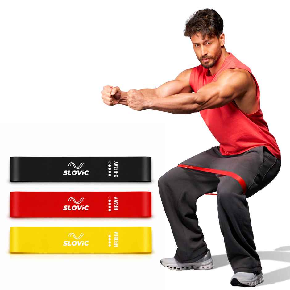 Slovic Natural Rubber Mini Loop Exercise Band Set of 3 for Full Body Workout | Multicolor