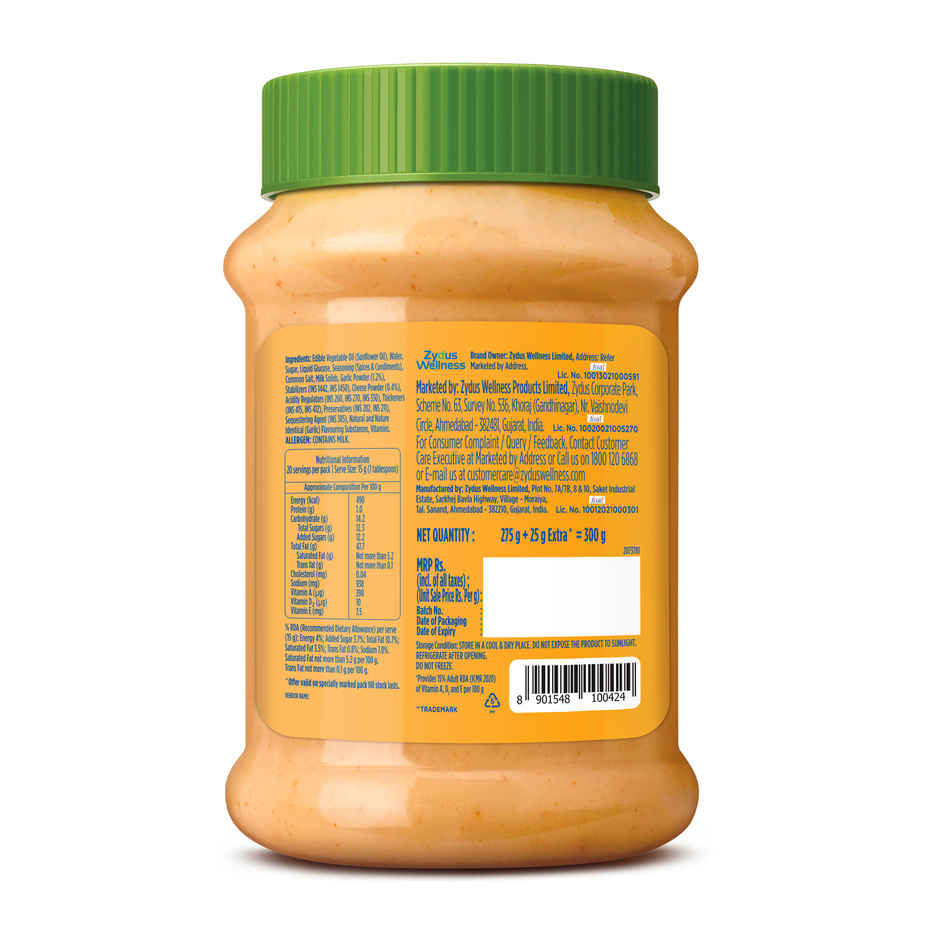 Nutralite Mayo Cheesy Garlic Eggless Mayonnaise (Extra 25g Free) - 275g