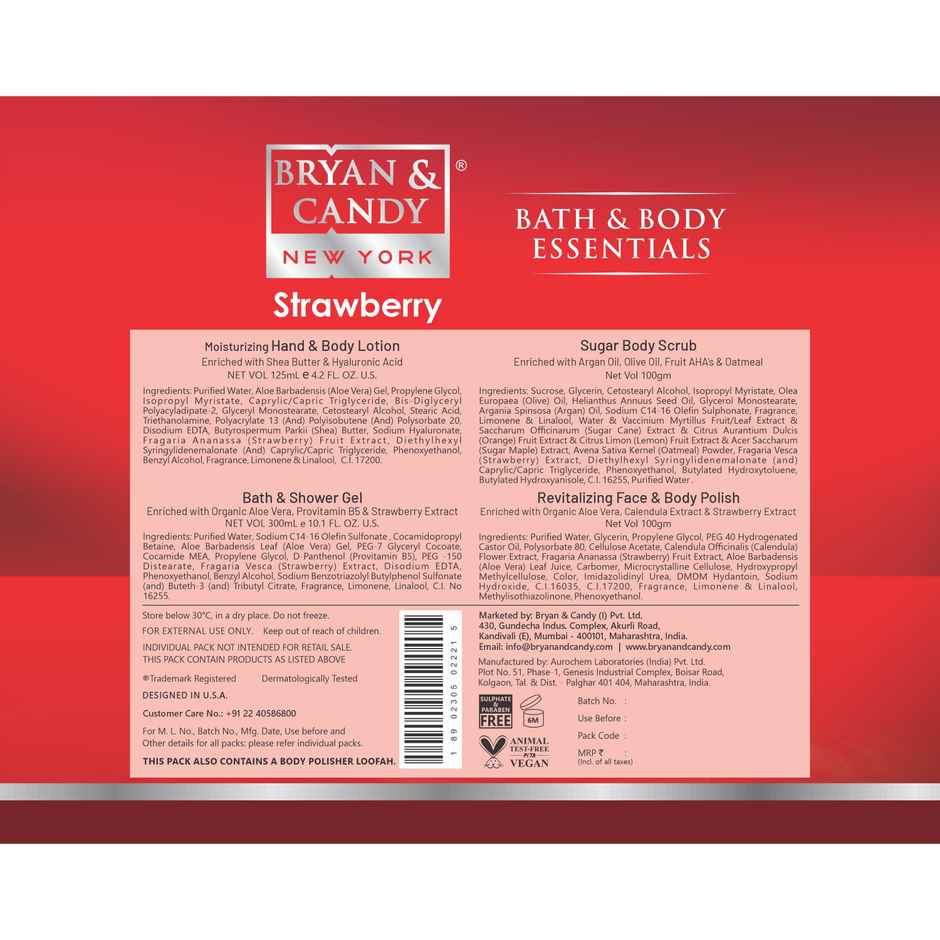 Bryan & Candy Strawberry Bath Tub Kit Gift Set | Complete Home Spa Experience | Pack Of 4