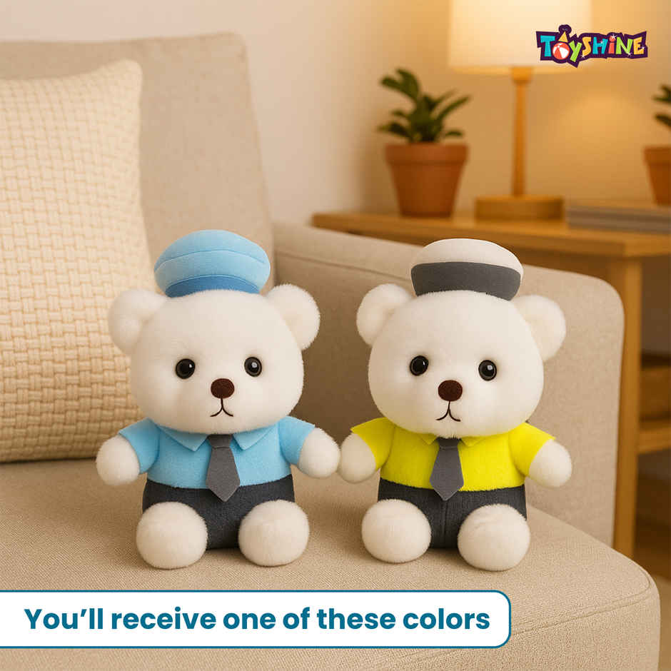 Spanker Teddy Soft Toy in Uniform | Cute Plush Bear for Kids Decor | White - 25 cm