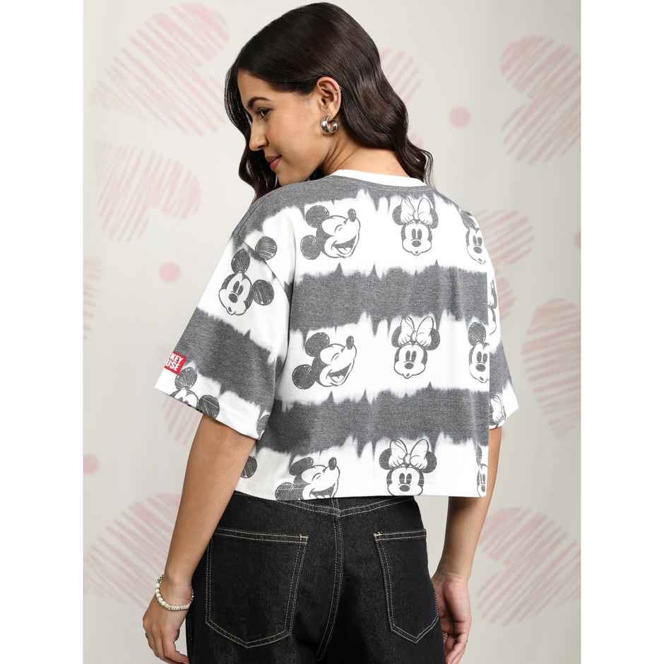 Tokyo Talkies Women's Disney Mickey & Minnie Boxy Fit Cropped T-shirt | Black - L