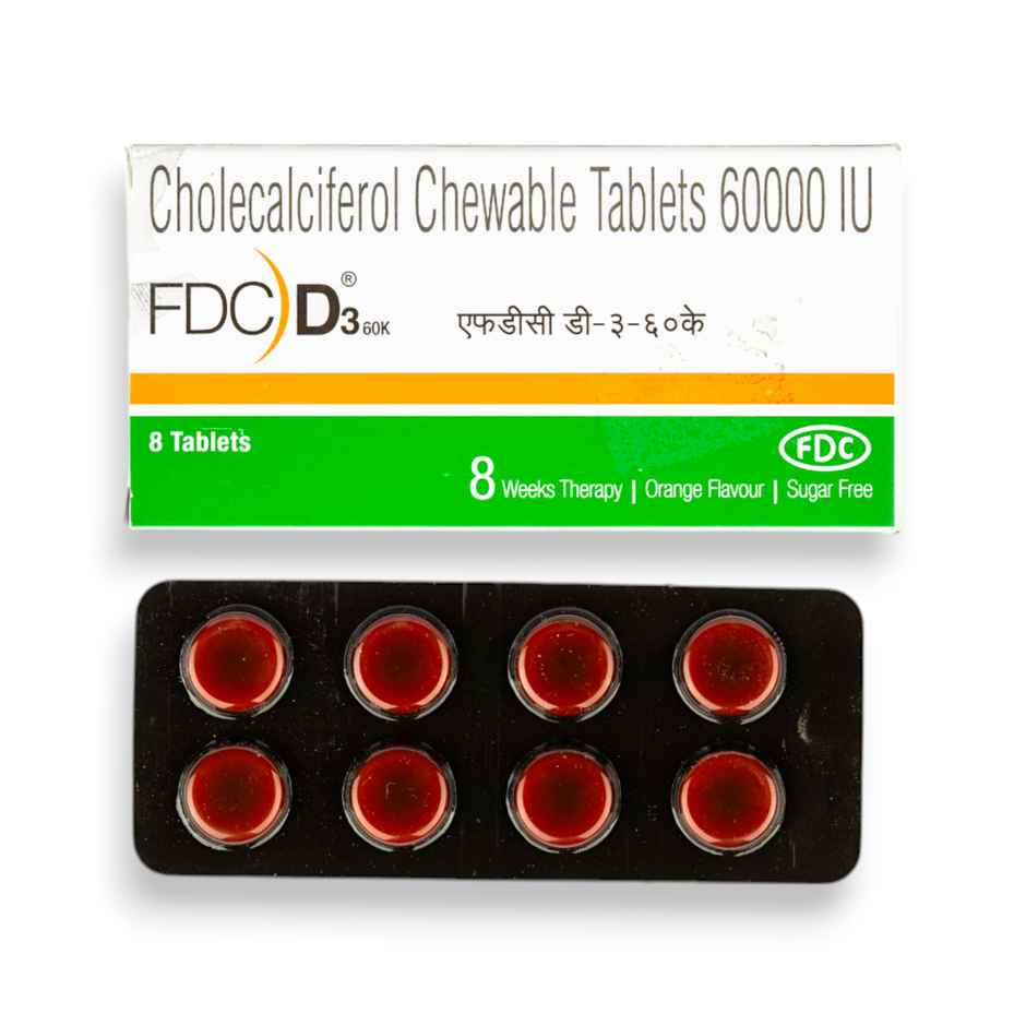 Fdc D3 60K Orange Flavour Sugar Free Vitamin D3 Tablet