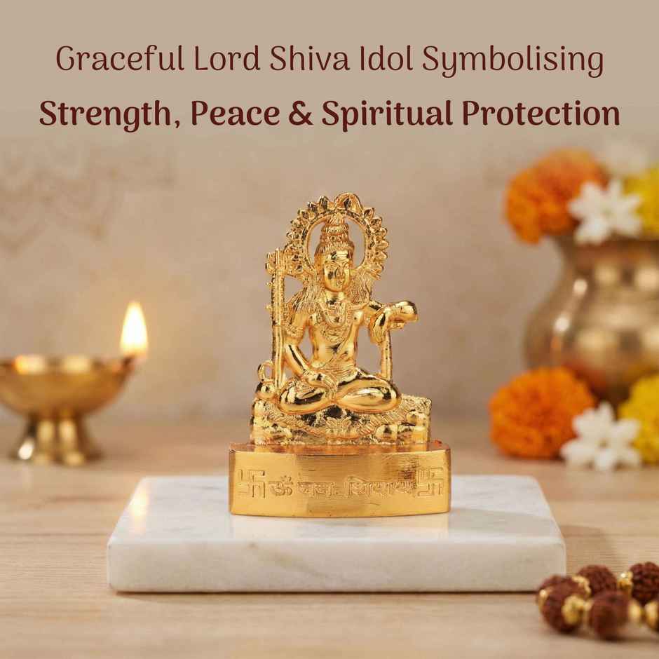 Shiv Idol | Religious Statue | Zinc Metal | Gold Coated | 2.5 Inch | Cycle