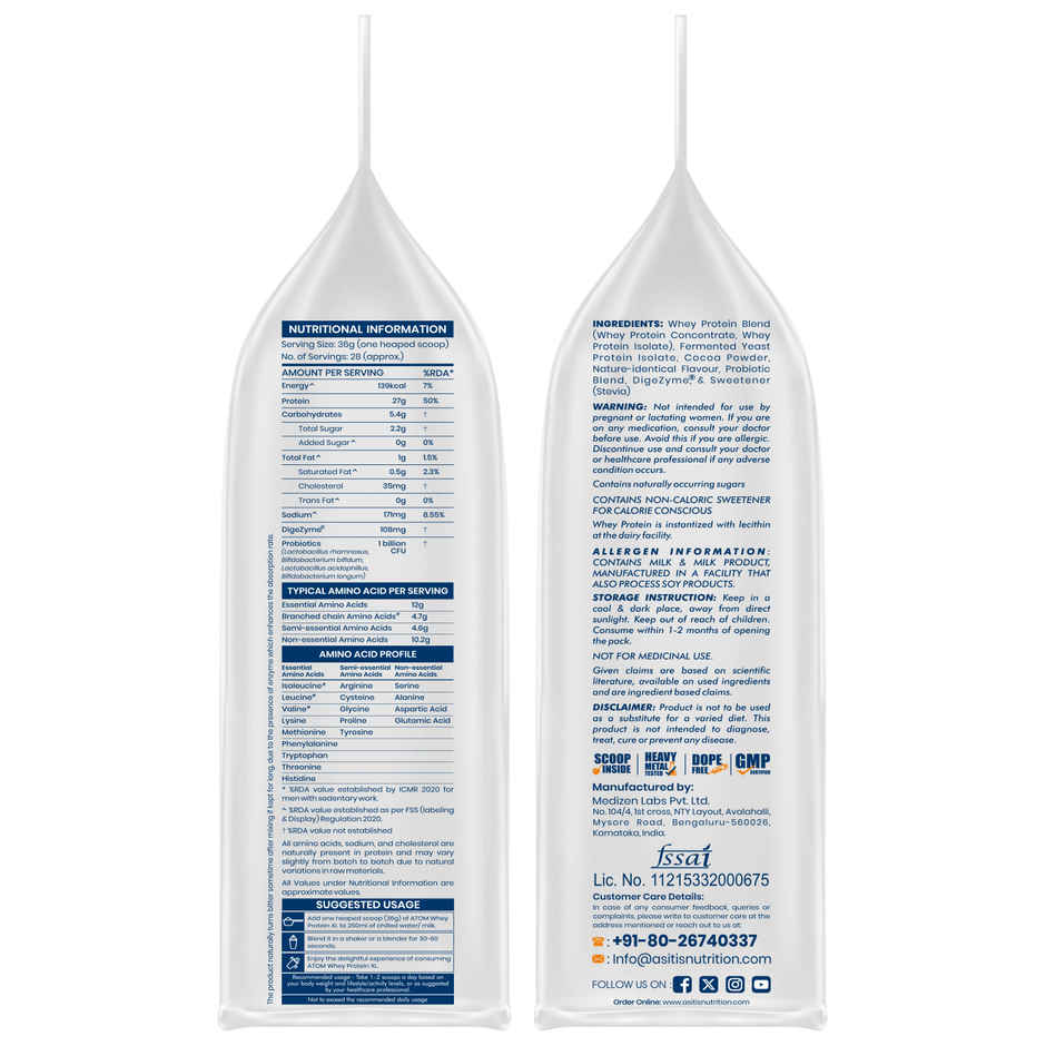 As-It-Is Nutrition ATOM Whey Protein XL | With DigeZyme & Fermented Yeast Protein | Irish Chocolate