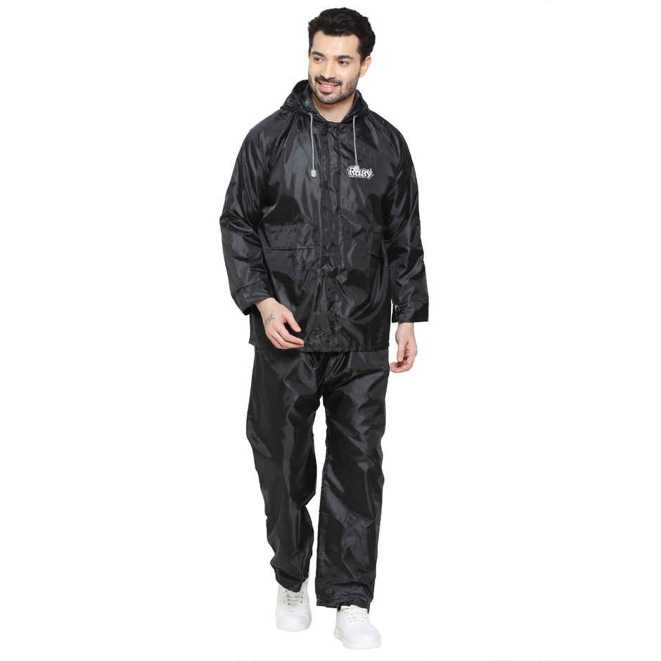 Fendo Ruby Aarush Rain Coat for Men with Adjustable Hood and Pocket | Black | XL