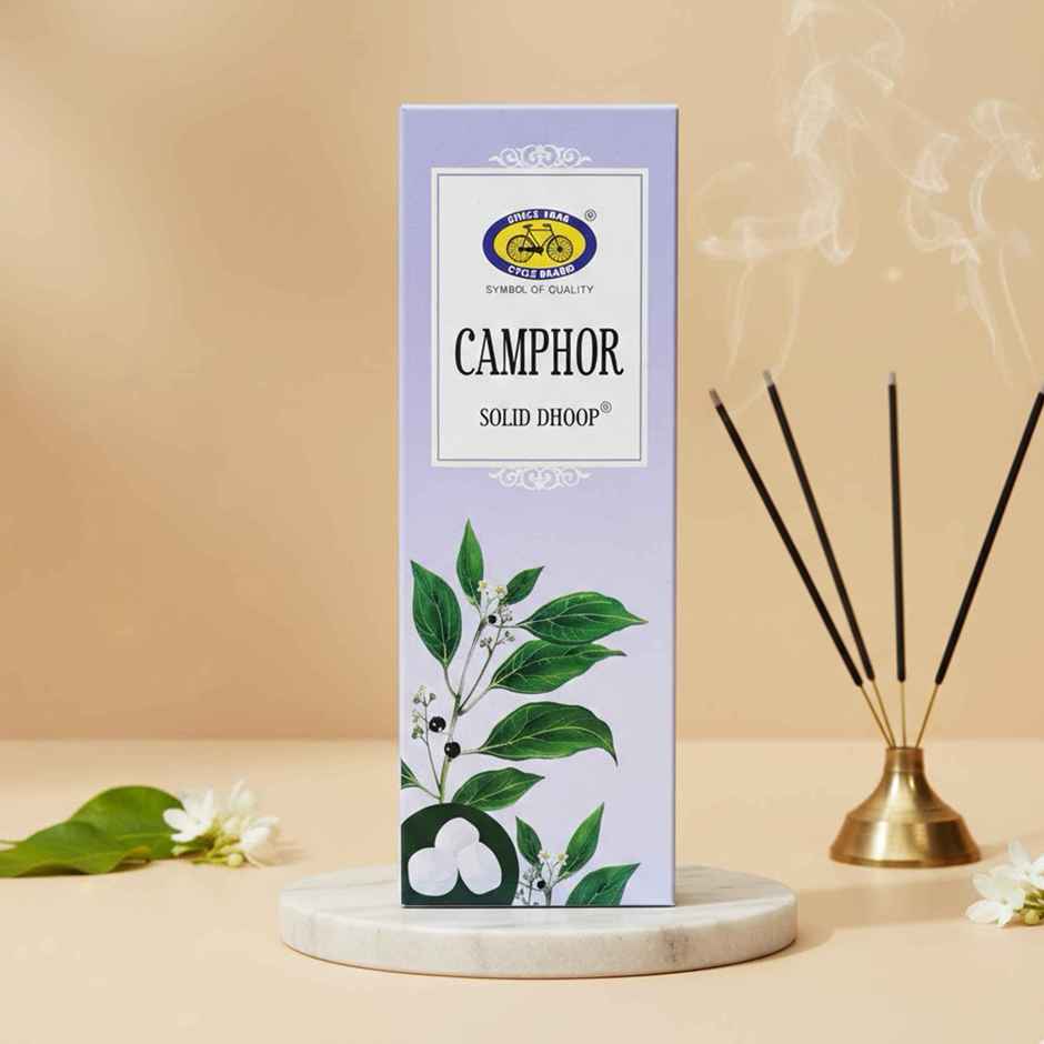 Pure Camphor Bambooless Solid Dhoop Stick | 6 Inch | 50 Sticks Pack | Cycle Combo