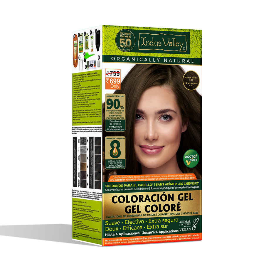 Indus Valley Cosmetics Gel Hair Colour for Women & Men | Ammonia & PPD Free | Medium Brown